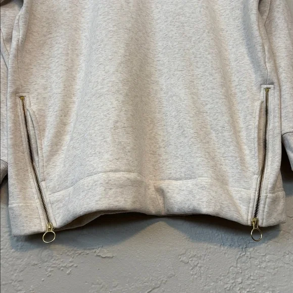 Athleta White Gray Mock Neck Pullover Fleece Sweatshirt with Pockets L - Picture 4 of 8